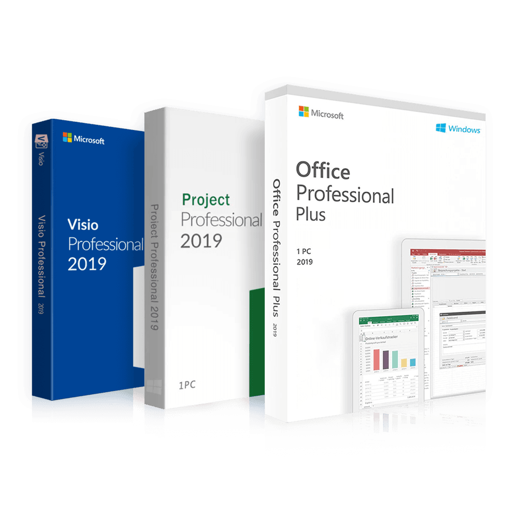Microsoft Office 2019 Professional Plus + Project 2019 Professional + Visio 2019 Professional | Black Friday | 3 Programme zum Preis von 1